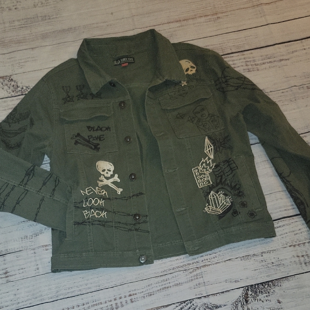 Kids Green Jacket with Skull Design